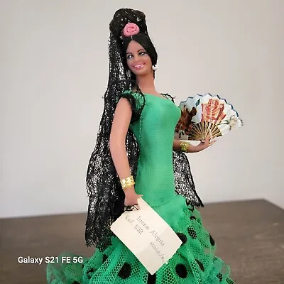  MARIN CHICLANA SPANISH FLAMENCO DANCER VINTAGE DOLL 7  Green Dress With Stand • $23.90