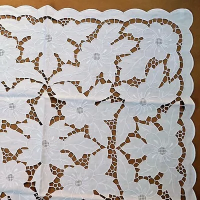 Vintage Madeira Style Floral White Cutwork Tablecloth 33  X 33  • $19.99