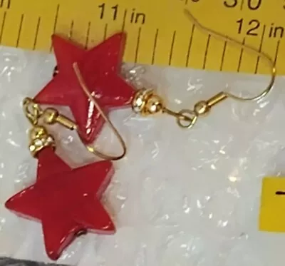 Red Star Dangle Drop Earrings Gold Tone Clear Faux Grm Spinner Rotating Women's  • $12.99