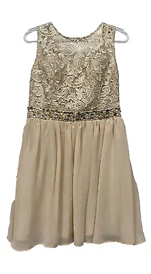 Masquerade Ball Gown Party Prom Dress Women SZ 13/14 Ivory Satin Lace Rhinestone • $9