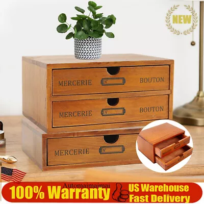 Vintage Wood Jewelry Organizer Storage Box W/ Drawers Cosmetic Cabinet 2 Layers • $32.30
