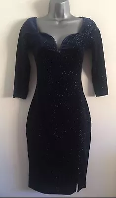 NEW EX Qu*z Navy Velvet Sparkly Shimmer Party Occasion Evening Dress Size 8-18 • $20.19