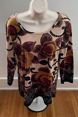 Monroe & Main Cream Maroon Multicolored Floral  Top L Sequins Women’s 3/4 Sl • $18.98