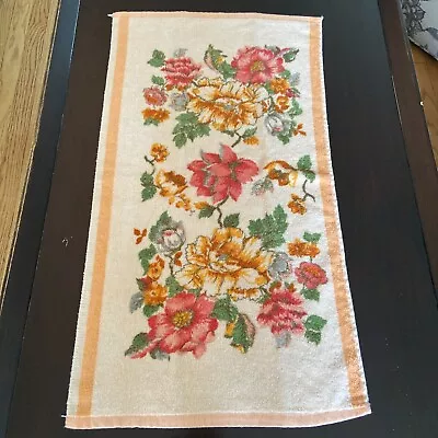 Vintage Orange Floral Hand Towel Pink Green Border 1970s Terrycloth • $6