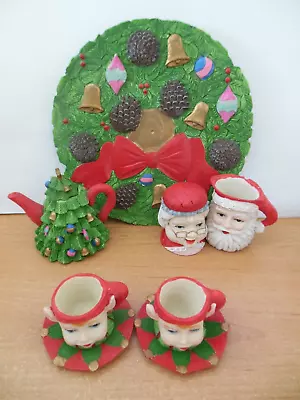 Miniature Resin Christmas Tea Set Tree Clauses And Elves Chadwick-Miller 1995 • $8.21