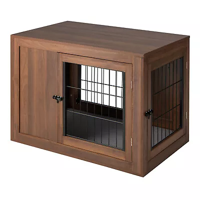 Dog Crate Furniture Wooden Pet Kennel Cage End Table W/ Double Doors & Cushion • $129.99