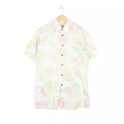 Vintage Pattern Shirt 80s Short Sleeve Cotton Multicoloured Mens Size S • £24.99