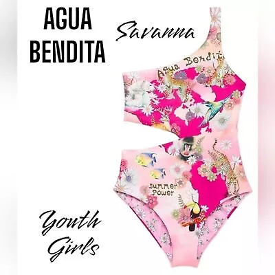 AGUA BENDITA NWT Sz14 SAVANNA Pacifico Leopard Floral Pink One Shoulder Swimsuit • $48.77