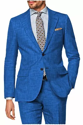 Linen Men Suit Regular Slim Fit Wedding Notch Lapel Single Breasted Summer Wear • £129.59