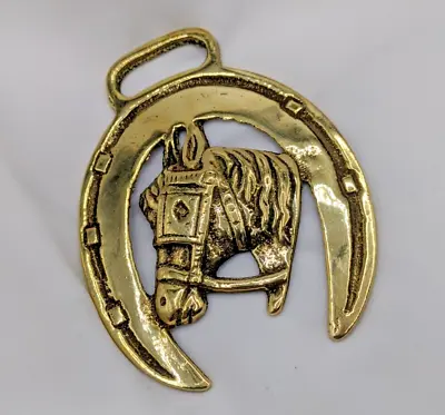 Brass Horse Medallion Vintage English Horseshoe Draft Mule Blinders Show Parade • $12.99