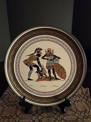 Vintage Terracotta Pottery Plate Hand Painted Warrior Scene Made In Greece 11  • $20