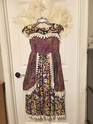 Mardi Gras Parade Handmade Victorian Dress Girls Removable Feather Mask Print • $39