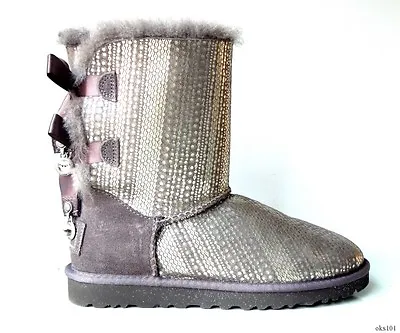 UGG BAILEY BOW BLING Gray Silver Suede 36 US 5 SHEARLING BOOTS New $295  • $99.99