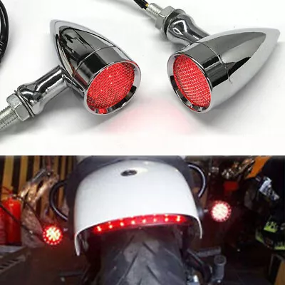 Chrome Motorcycle Red LED Turn Signals Light Brake Running Tail Lights Bullet • $21.24