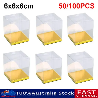 PVC Gift Boxes Gold Base Wedding Display Storage Box Clear Plastic Cube 6x6x6CM • $25.69