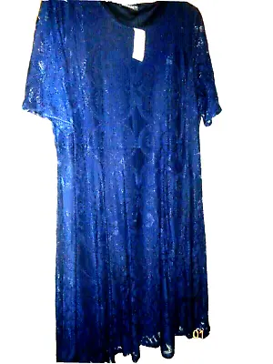 Bnwt £30.00 Size 24 Bm Navy Blue Lace Short-sleeve Lined Dress  • $25.25