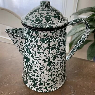 CGS International Inc. Fine Enamelware Green White 8.5in Tea Pot 1986 Vintage • $49