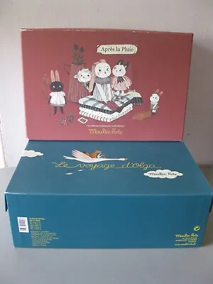 2 Moulin Roty DOLL/TOY STORAGE BOX LE VOYAGE D'OLGA & APRES LA PLUIE • $45