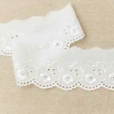 White Cotton Broderie Anglaise Flat Lace Trim 50cm - 2 Inch Wide 2873 • £2.99