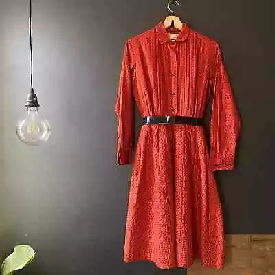 Vintage 1950's Mr. Mort Lord & Taylor Quilted Red Secretary Belted Midi Dress  • $180