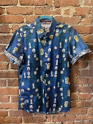 John Lennon English Laundry Short Sleeve Button Down Shirt Size M - Blue Pattern • $70