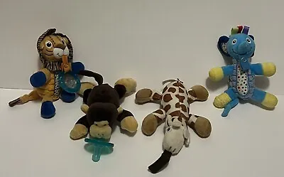 Lot Of 4 Nuby & Wubbanub Pacifier Holders Zoo Animals Calming Baby Lovey Jungle • $18