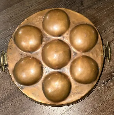 Vintage Copper 7 Egg Poacher Oyster Escargot Pan 12” With Ring Wall Decor Patina • $29.95