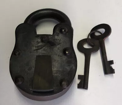 Antique Vintage Style Padlock -Medieval Iron Jailer Lock W/ Keys Set Black 4 1/4 • $31.24