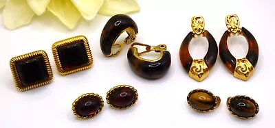 🌺Vintage Lot Of 5 Pair Gold Tone Faux Tortoise Shell Clip Earrings~Monet • $0.99