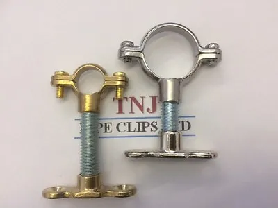 Brass Or Chrome Extended Pipe Clip From The Wall - Munsen Ring Backplate & Rod • £2.49