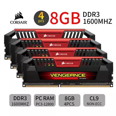 Corsair Pro 32GB 4x 8GB DDR3 1600MHz CL9 PC3-12800U Desktop PC Memory RAM Red BT • $83.59