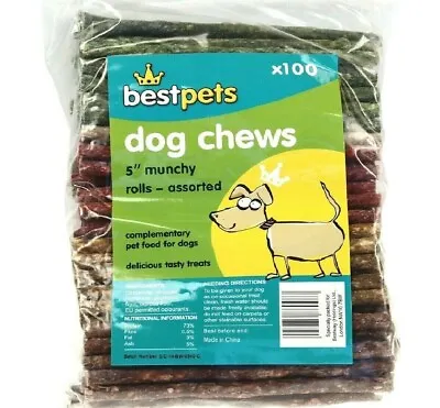£11.99 • Buy 100 X ASSORTED MUNCHY ROLLS 5  Bestpets Dogs Chews Rawhide Sticks Bp Treats Food