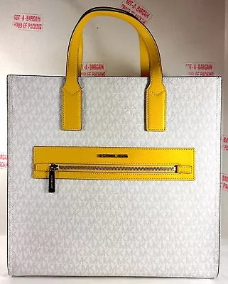 Michael Kors Kenly MK LOGO WHITE Yellow Large NS Tote Shoulder Bag • $94.98