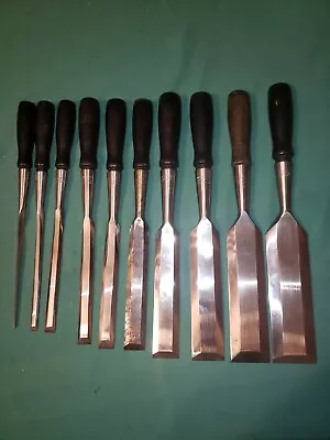 Ten Vintage Winchester Chisels Black Wood Leather Tip Handles 1/4  To 2  • $700