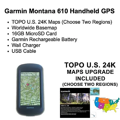 Garmin Montana 610 W/ Maps Upgrade TOPO U.S. 24K High Detail Trail Topographic • $275