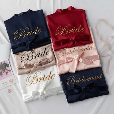$20.39 • Buy Bride Bridesmaid Robe Kimono Wedding Silk Satin Dressing Gown Sleepwear Bathrobe
