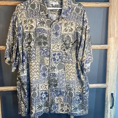 VTG Pierre Cardin 100% Rayon Button Up Pineapple Flowers Hawaiian Shirt Sz XL • $15.63