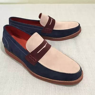 Marc Nolan Men Abe Leather Penny Loafer Blue PInk Size 13 • $69.97