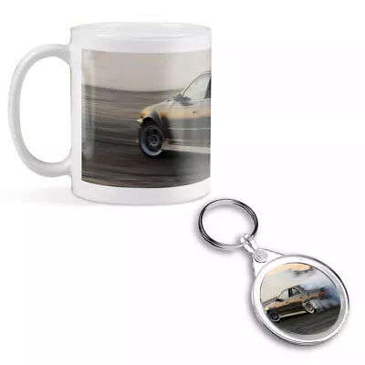 £9.99 • Buy Mug & Round Keyring Set - Race Car Drifting On Track  #3593