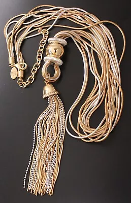 JOAN RIVERS Signed Two Tone Multistrand Long Statement Necklace W/ Tassel • $28.99