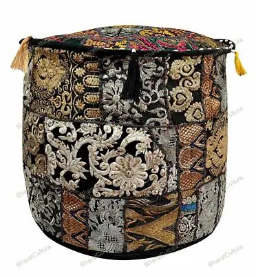 Indian Vintage Floral Ottoman Pouf Embroidered Cotton Footstool Bed Room Decor • $21.32