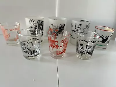 Shot Glasses Lot Of  8  Vintage Mixed Lot ~ All Different. 1930s - 1950s • $10