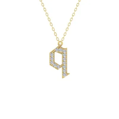 14k Yellow Gold Lab Grown Diamond Initial Q Necklace 18  Silver Cable Chain • $239.99