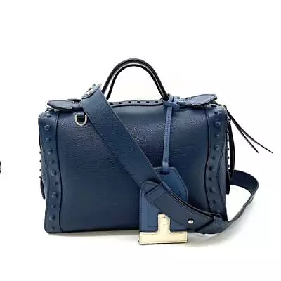 Tod's Gommini 2way Studded Handbag Navy Shoulder AB Rank Calf Leather Used • $313