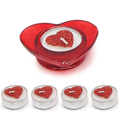 Love Heart Glitter Tea Light Candles & Holder Set Votive Valentines Decor P7087 • £4.09