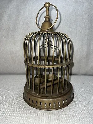 Vintage Real Brass 10.5” Bird Cage With Perch And Feeding Bowls • $52.49