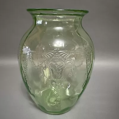 Vintage Anchor Hocking Uranium Glass Vase Vaseline Green Cameo Ballerina 8  • $54.97