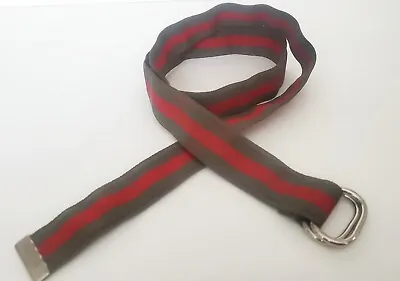 Fabric Web Belt Taupe Red Stripe Polyester Chrome D Ring Adjustable Men's LG 36 • $8.29