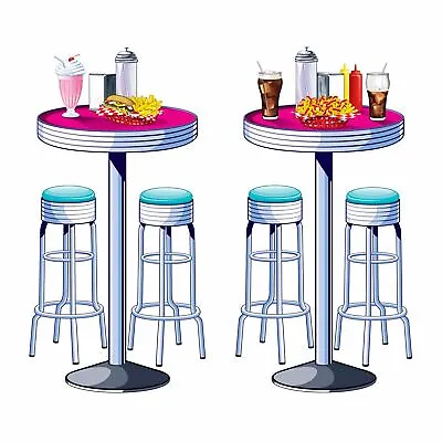 Fabulous 50's Soda Shop Tables & Stools (1.6m) Insta Theme Cutouts 1950's Party • £13.27