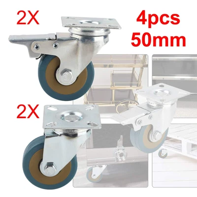 £8.19 • Buy 4 X Heavy Duty 50mm Rubber Swivel Castor Wheels Trolley Furniture Caster Brake